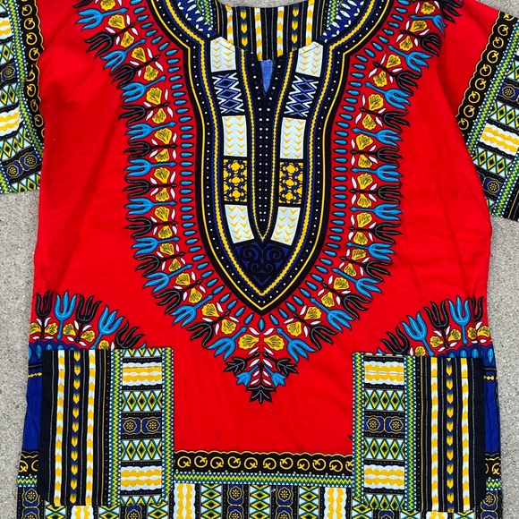 Handmade Mens Dashiki Shirt African Hippie Vintage Red Tribal Blouse Sz M - Picture 14 of 16